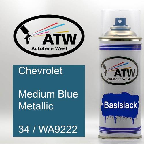 Chevrolet, Medium Blue Metallic, 34 / WA9222: 400ml Sprühdose, von ATW Autoteile West.